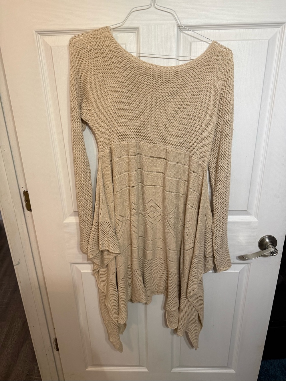 Soprano Beige Crochet Knit Draped Tunic Sweater